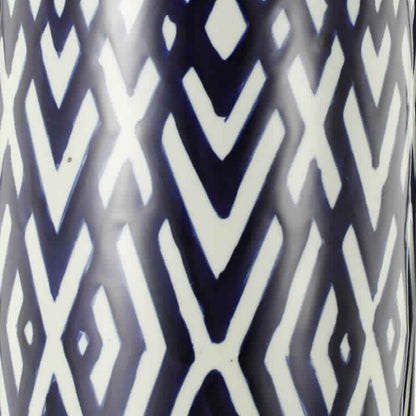 Ceramic Lidded Large Jar with Abstract Pattern, Blue And White - View 4