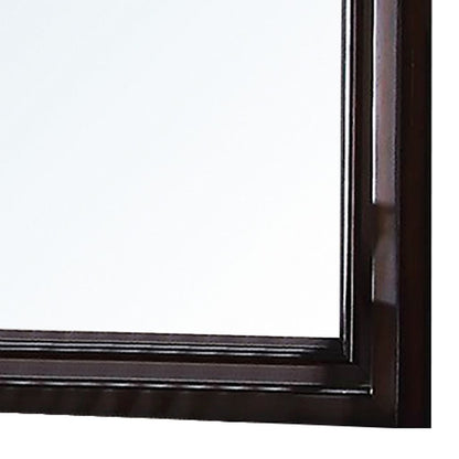 Wooden Mirror with Raised Frame and Molded Details, Brown - View 4
