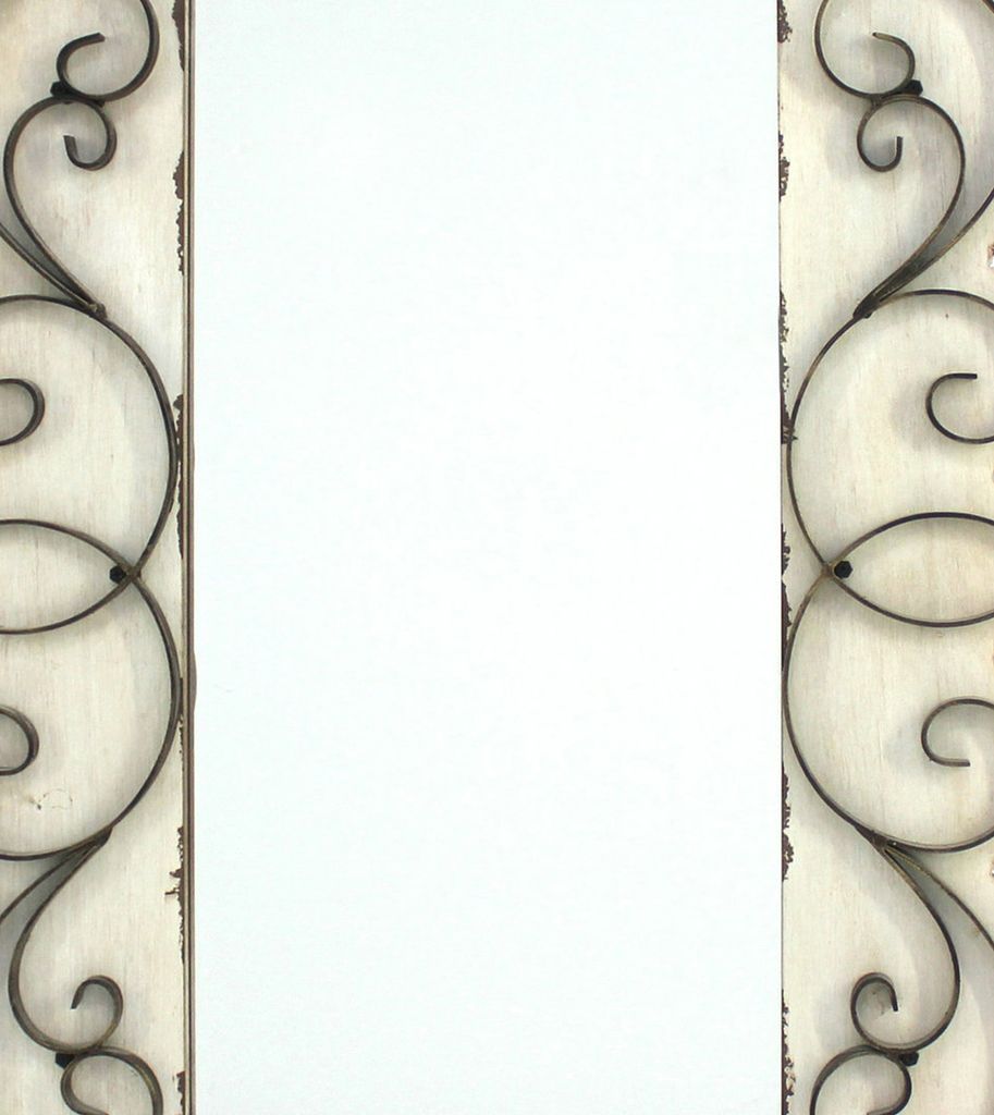Rectangular Wall Mirror Set of 2 with Wooden Frame and Metal Scrolled edges, White - View 3