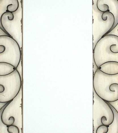 Rectangular Wall Mirror Set of 2 with Wooden Frame and Metal Scrolled edges, White - View 3
