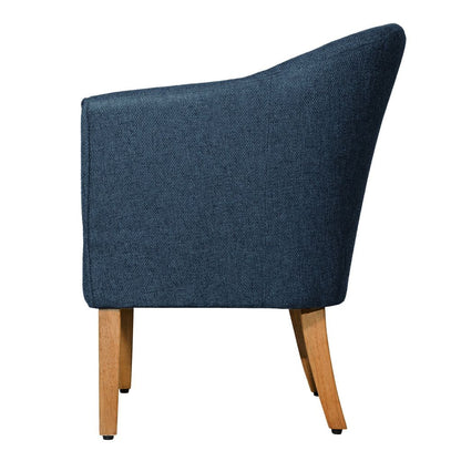 Fabric Upholstered Wooden Accent Chair with Curved Back, Blue and Brown - View 5