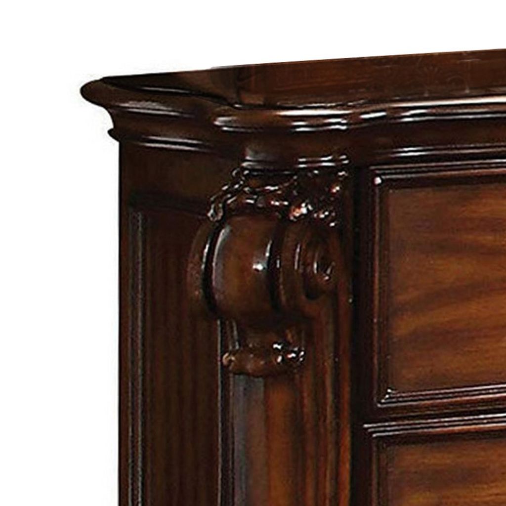 Traditional Style Wooden Nightstand with Two Drawers, Cherry Brown - View 2