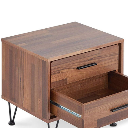 Contemporary 2 Drawers Wood Nightstand By Deoss, Brown - View 3