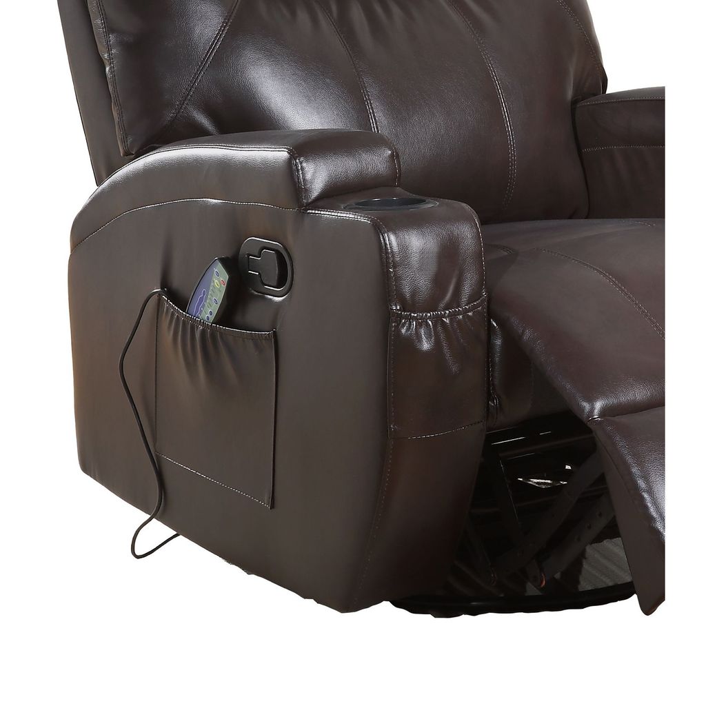 Contemporary Polyurethane Upholstered Metal Rocker Recliner with Swivel, Brown - View 5