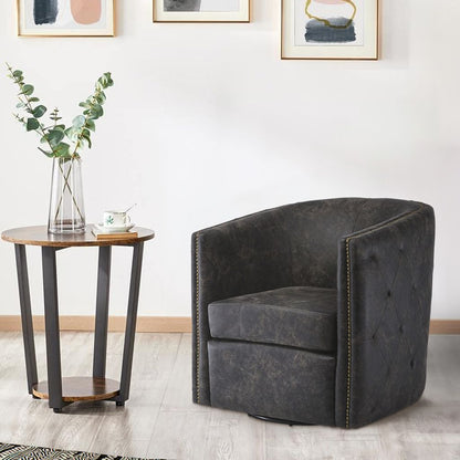 31 Inch Barrel Back Leatherette Swivel Accent Chair, Black - View 7