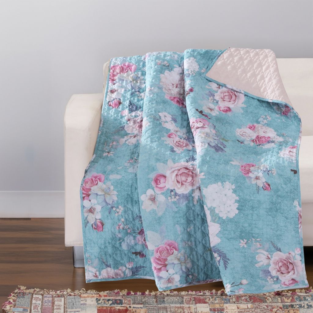 50 x 60 Inch Microfiber Throw Blanket, Floral Print, Blue, Pink, White - View 6