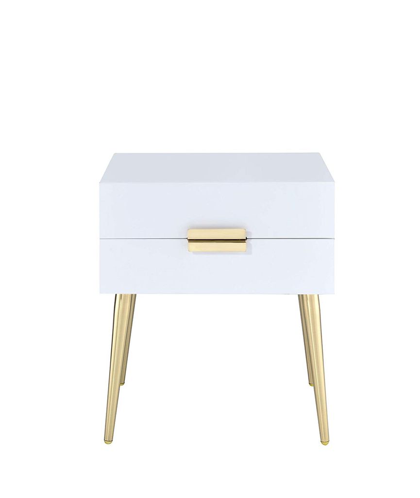 Denvor Square End Table with Drawers, White & Gold - View 3