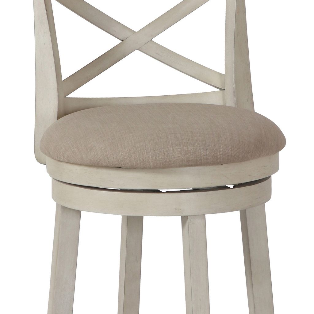 Curved X Shaped Back Swivel Counter Stool with Fabric Padded Seating, Antique White - View 3
