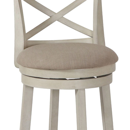 Curved X Shaped Back Swivel Counter Stool with Fabric Padded Seating, Antique White - View 3
