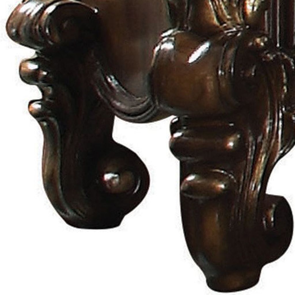 Traditional Wooden Nightstand with Antique Handles and Scrolled Legs, Brown - View 3