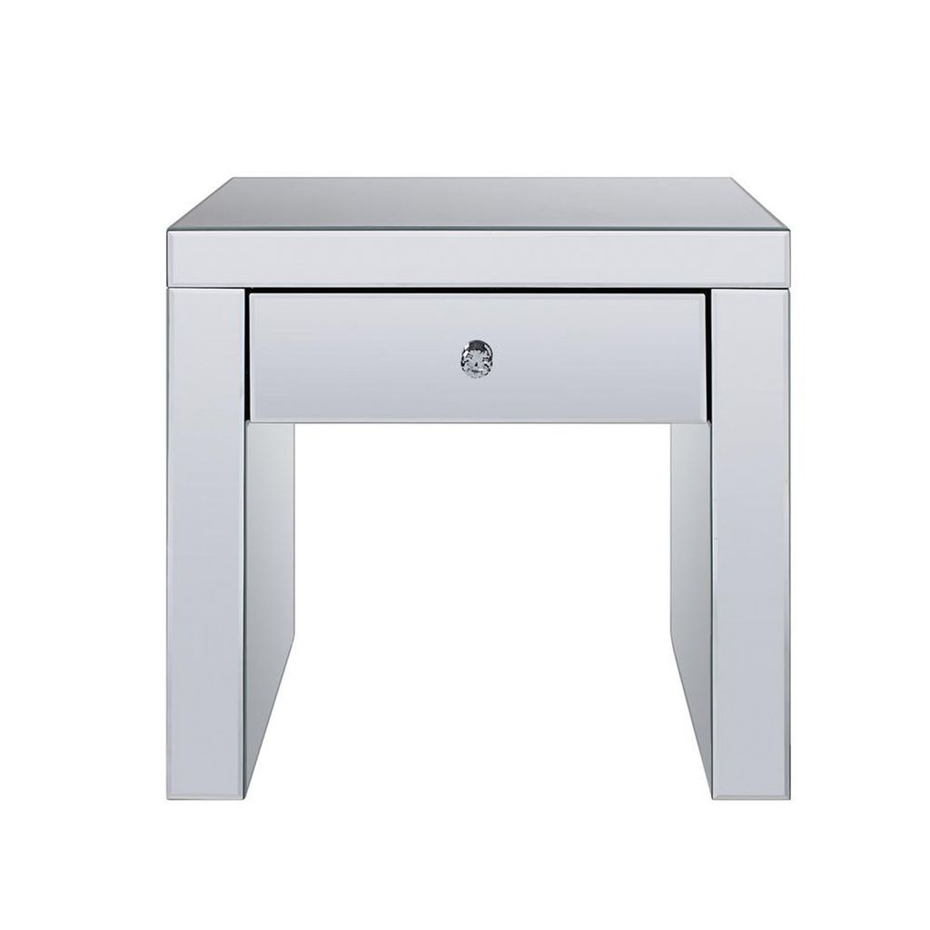 Wood and Mirror End Table with One Drawer, Clear - View 3