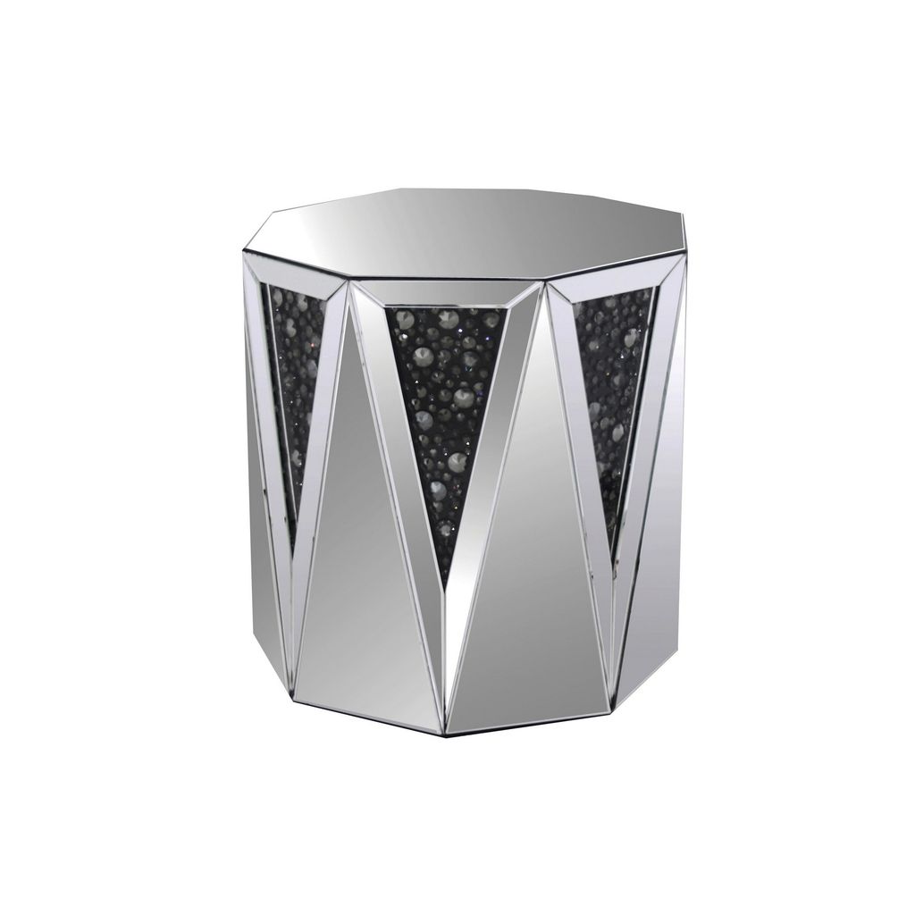 End Table With Octagonal Mirrored Top, Clear And Black - View 3