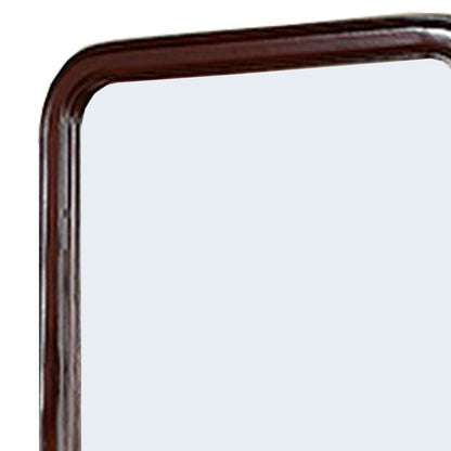 37 Inches Wooden Mirror with Curved Edges, Brown - View 4