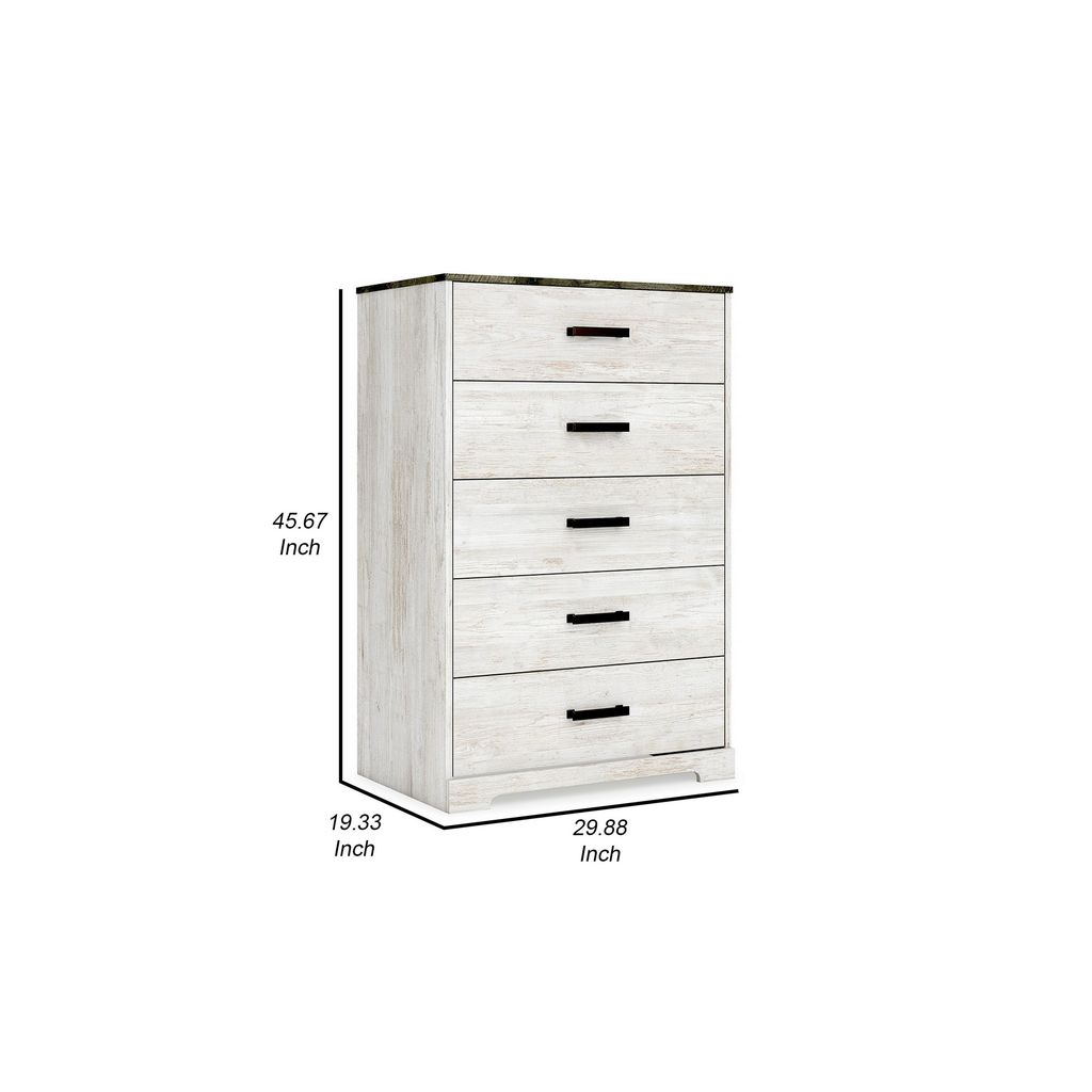 Wisp 46 Inch Tall Dresser Chest, 5 Drawers, Rustic Smooth White Finish - View 5