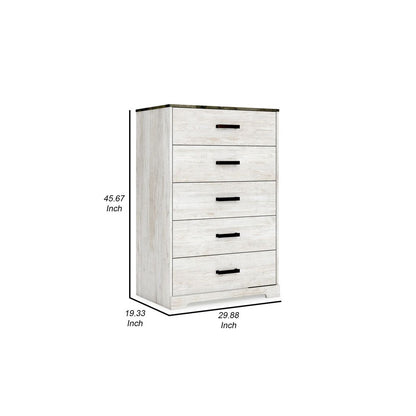 Wisp 46 Inch Tall Dresser Chest, 5 Drawers, Rustic Smooth White Finish - View 5