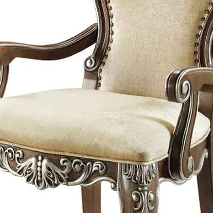 24 Inch Classic Upholstered Armchair, Scrolled Details, Nailhead, Brown - View 4