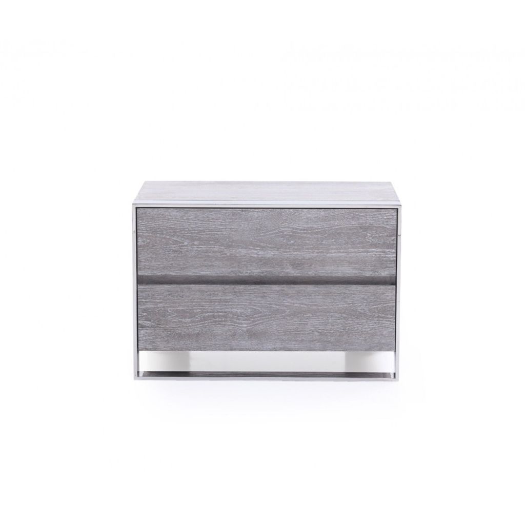 2 Drawer Rectangular Nightstand with Stainless Steel Legs, Gray - View 2