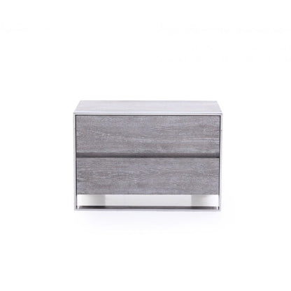 2 Drawer Rectangular Nightstand with Stainless Steel Legs, Gray - View 2