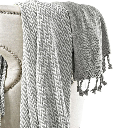 Calabria Herringbone Cotton Throw The Urban Port, Set of 2, Gray and White - View 3