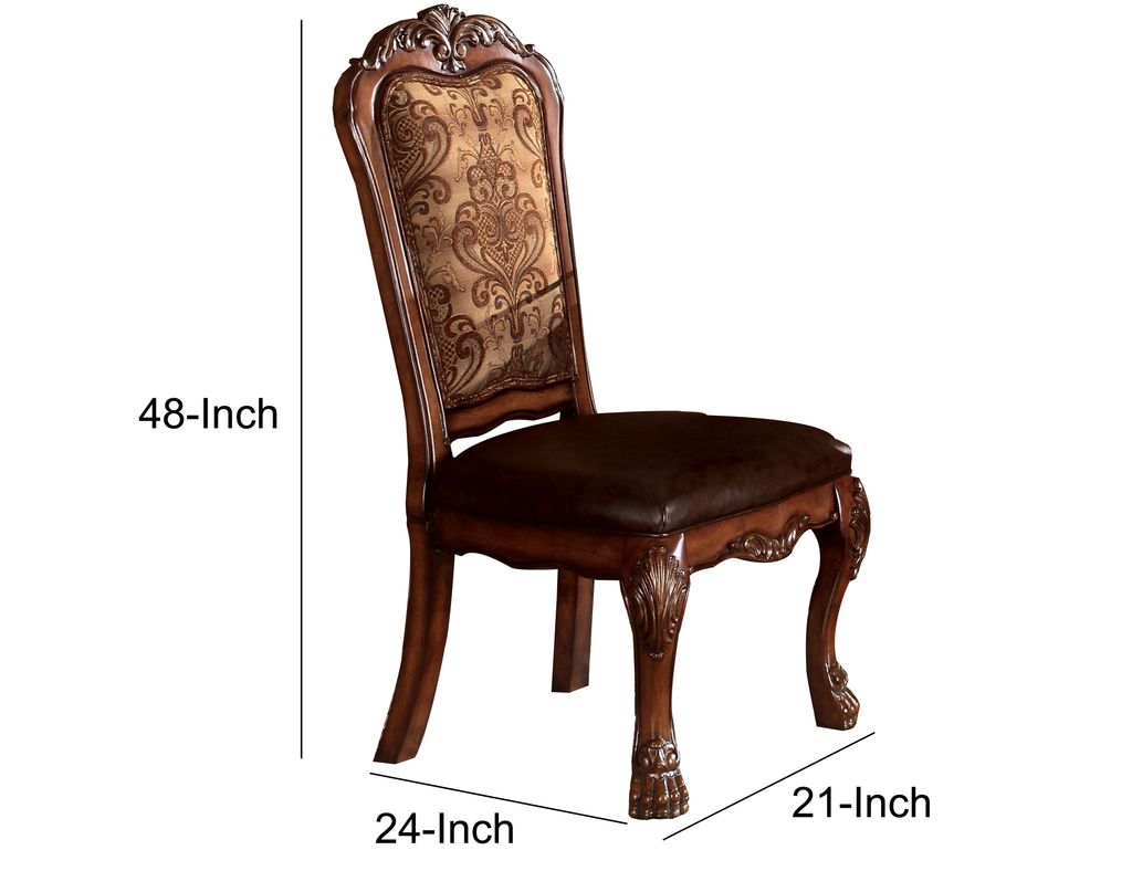 Dining Side Chair, Claw Legs and Leatherette Seat, Brown, Set of 2 - View 5