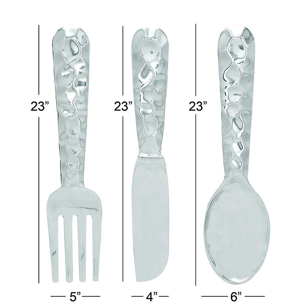 Artistic Cutlery Wall Decor In Aluminum, Set of Three, Silver - View 4