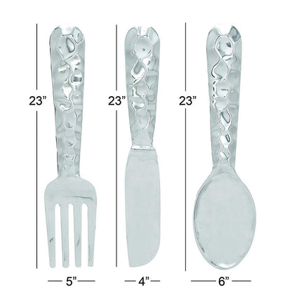 Artistic Cutlery Wall Decor In Aluminum, Set of Three, Silver - View 4
