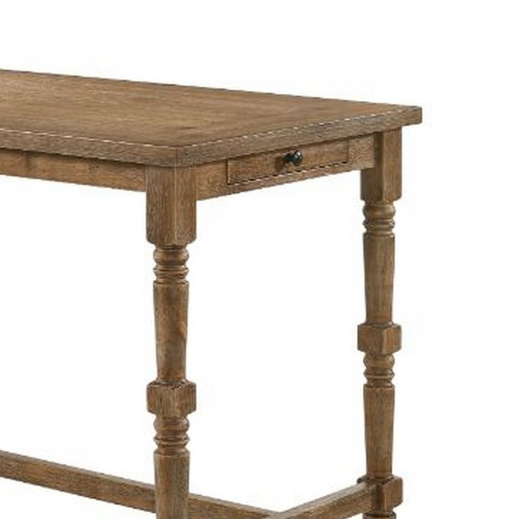 Counter Height Table with 1 Side Drawer and Turned Legs, Brown - View 5