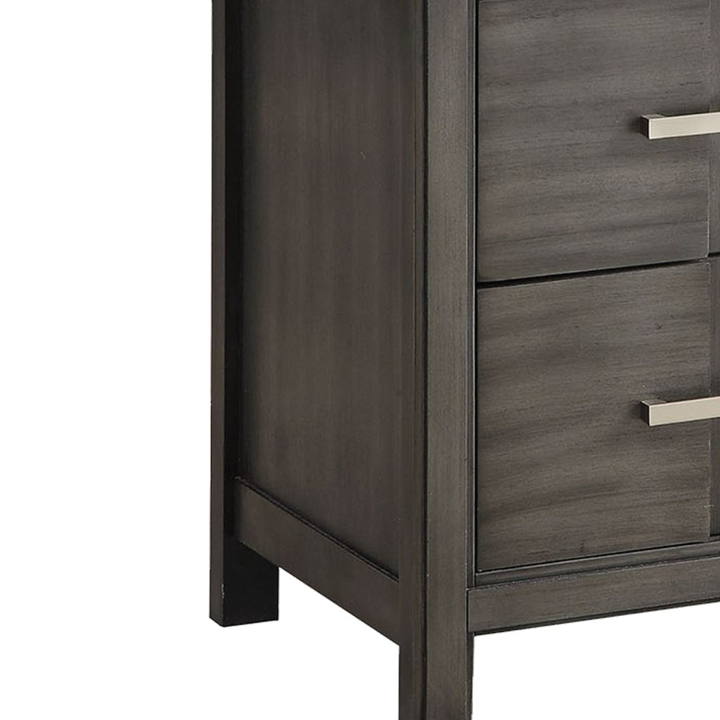 Transitional Solid Wood Night Stand With Two Drawers, Gray - View 4