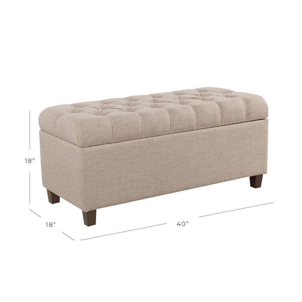 Fabric Upholstered Button Tufted Wooden Bench With Hinged Storage, Beige and Brown - View 6