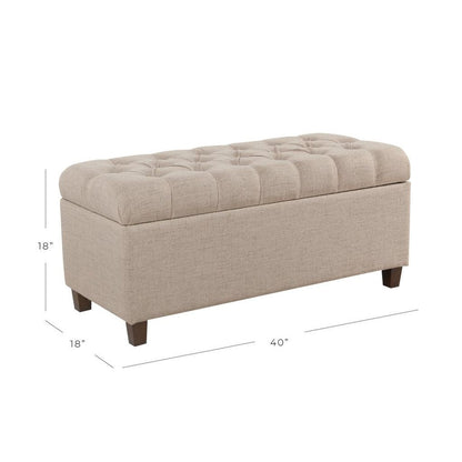 Fabric Upholstered Button Tufted Wooden Bench With Hinged Storage, Beige and Brown - View 6