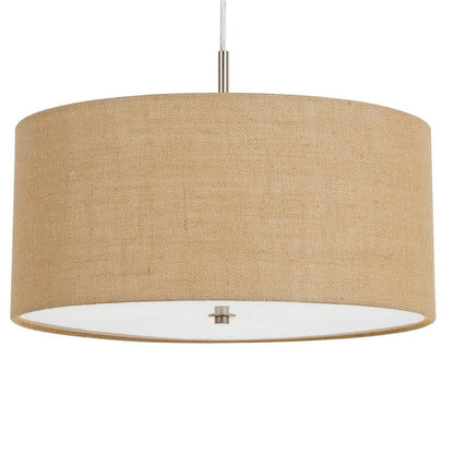 Metal Pendant Lighting with Fabric Circular Drum Shade and Cord, Beige - View 4