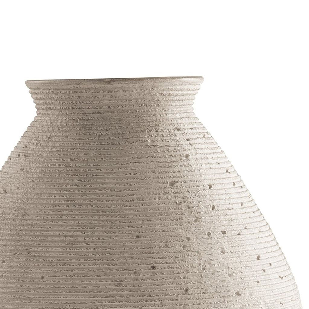 Dale 17 Inch Round Polyresin Vase, Tightly Ribbed Texture, Antique Beige - View 2