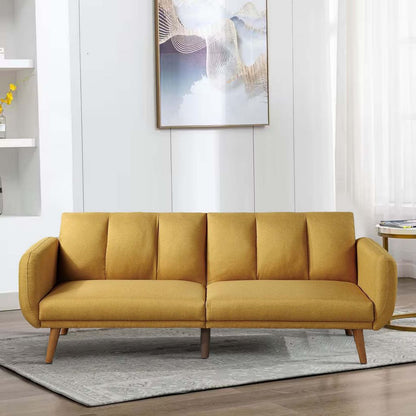 Adjustable Upholstered Sofa with Track Armrests and Angled Legs, Yellow - View 7
