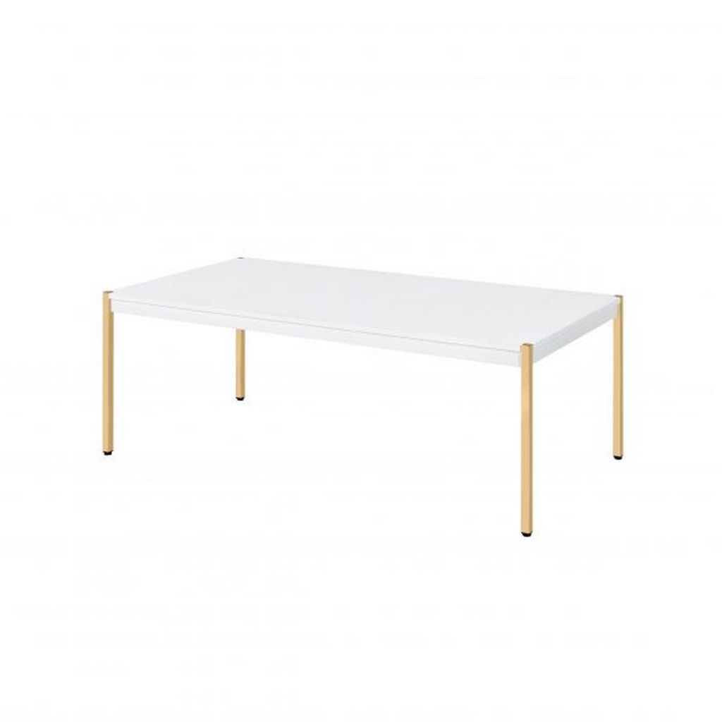 Coffee Table with Metal Tube Legs, White and Gold