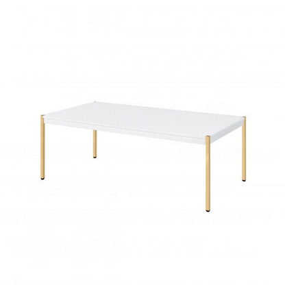 Coffee Table with Metal Tube Legs, White and Gold