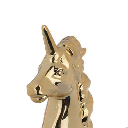 11 Inch Sitting Unicorn Figurine, Ceramic Statuette in Gold Metallic Finish - View 2