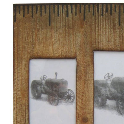 Rectangular Distressed Wooden Frame with 4 Photo Slots, Brown - View 2