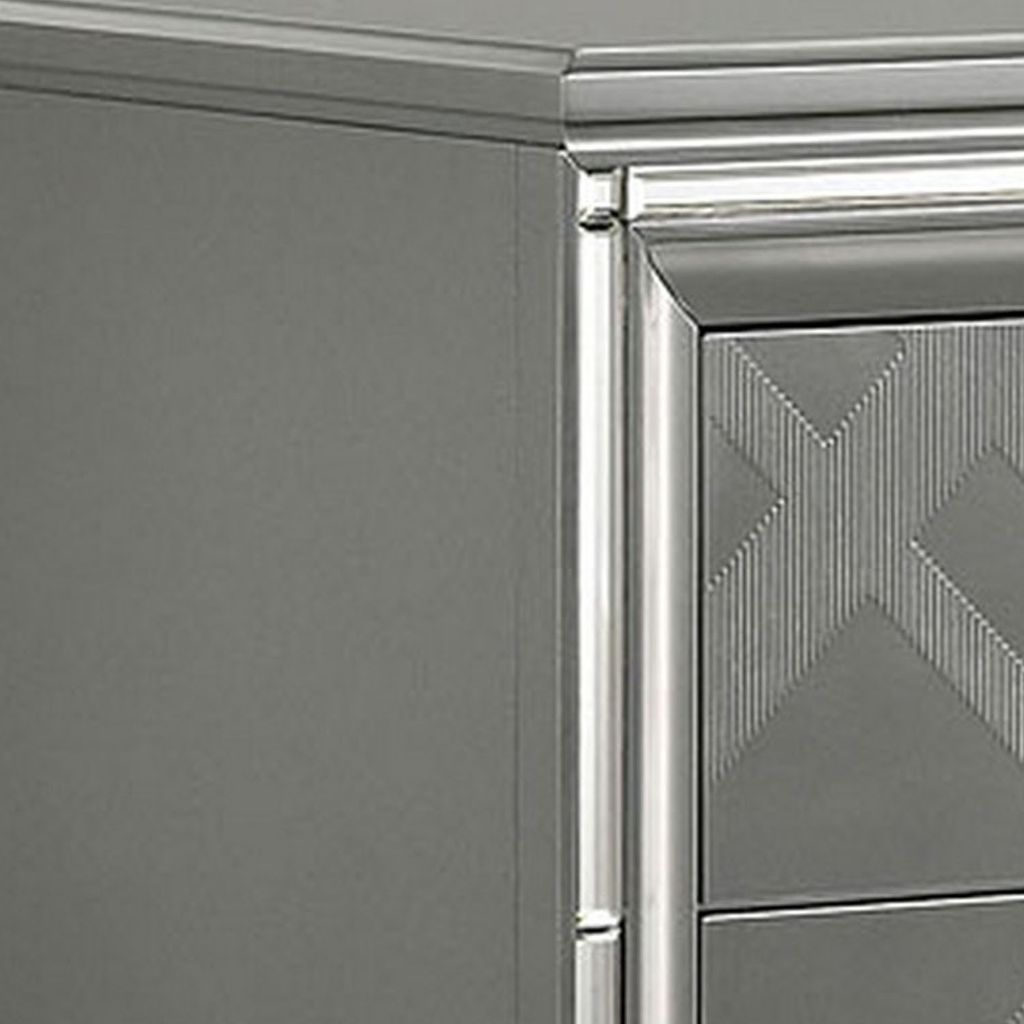 Nightstand with Embossed Pattern and Acrylic Legs, Gray - View 3
