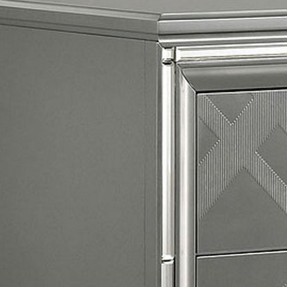 Nightstand with Embossed Pattern and Acrylic Legs, Gray - View 3