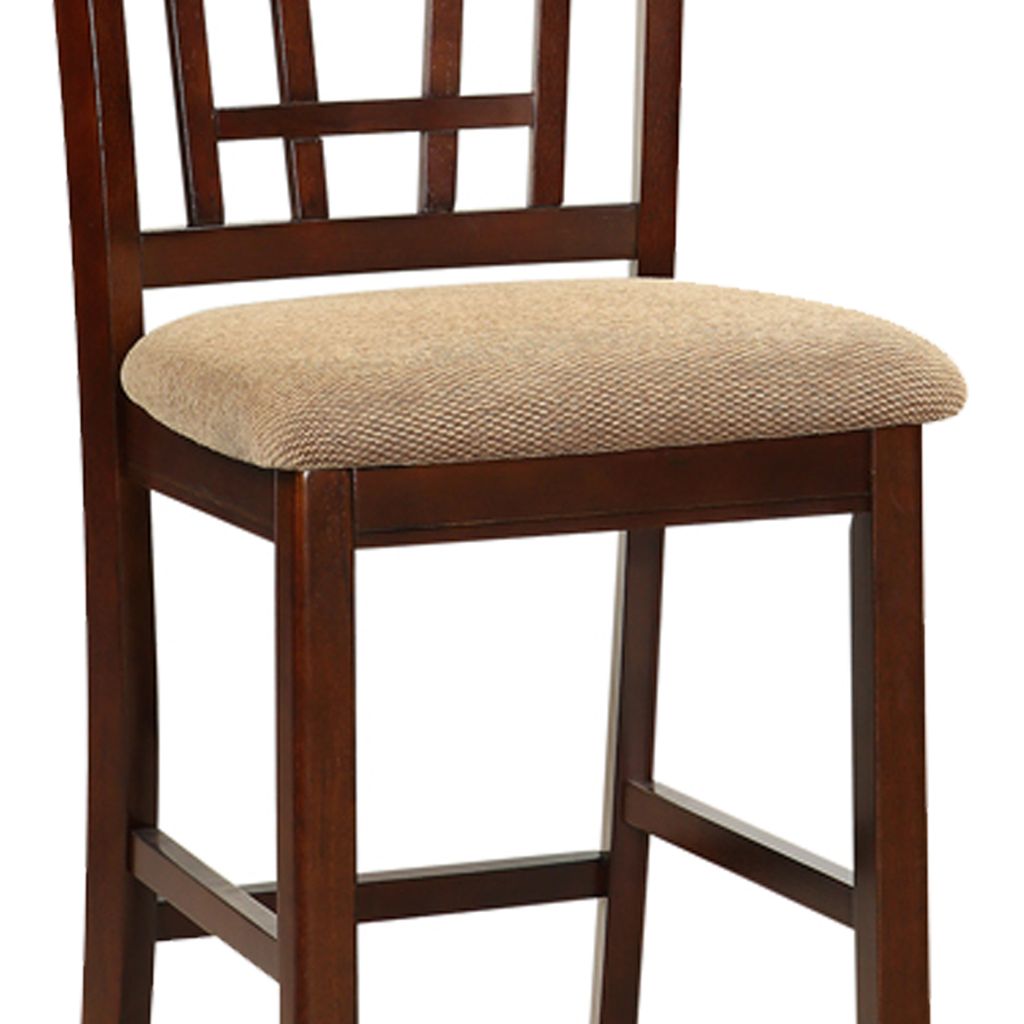 Wooden Counter Height Chair, Dark Brown & Cream, Set of 2 - View 3