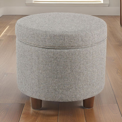 Fabric Upholstered Round Wooden Ottoman with Lift Off Lid Storage, Light Gray - View 7