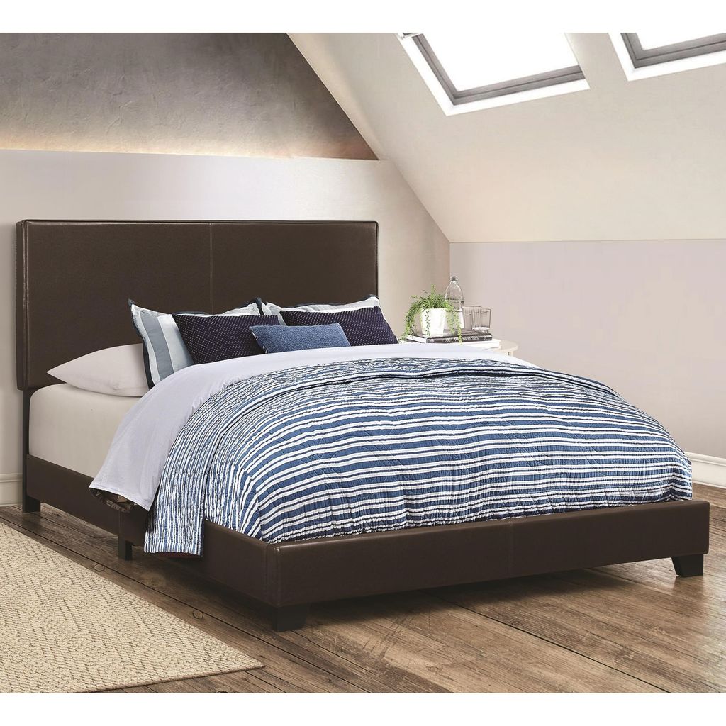 Leather Upholstered Platform Bed – Brown