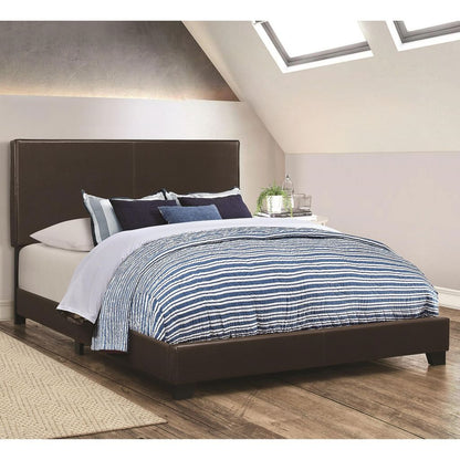 Leather Upholstered Platform Bed – Brown