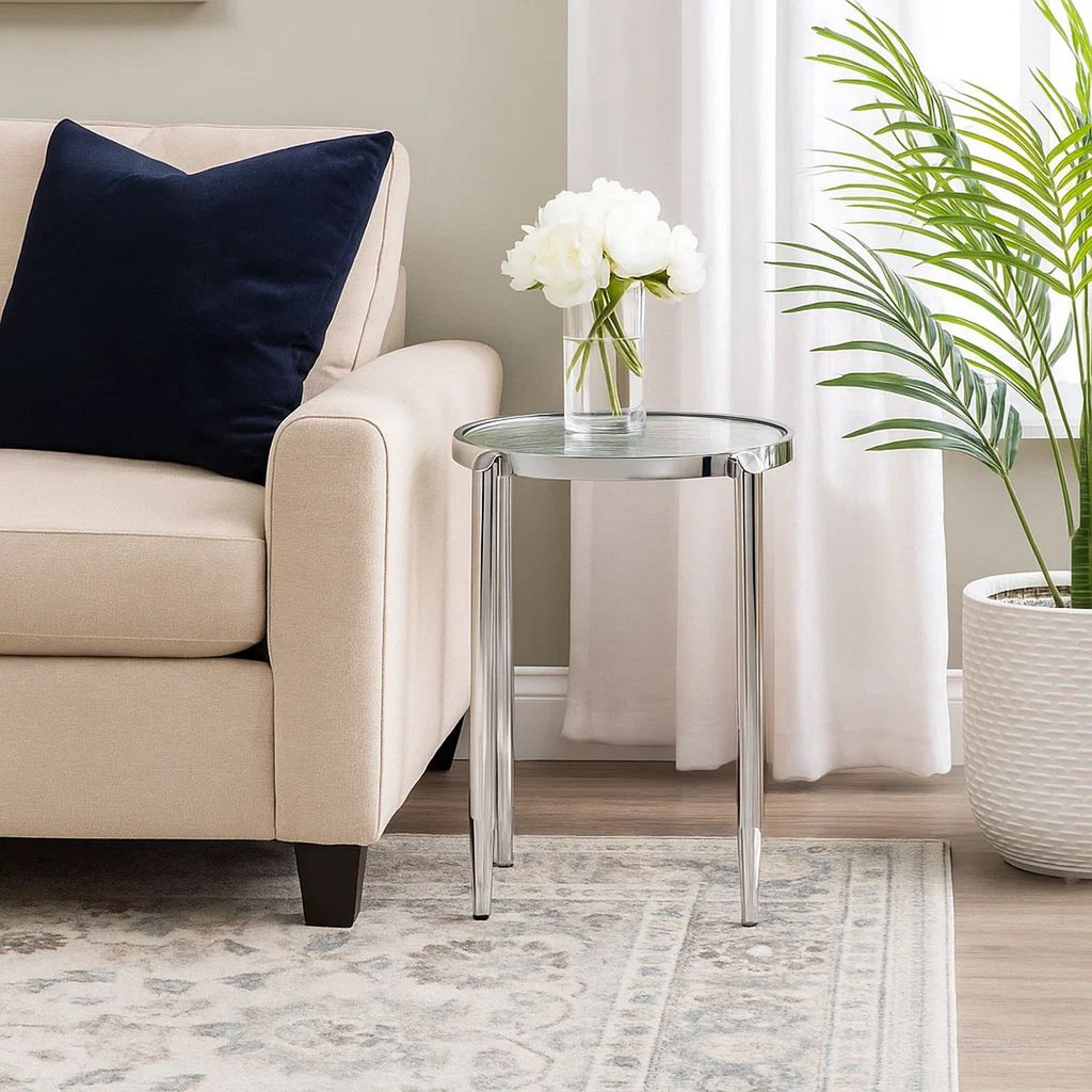 End Table with Tubular Rounded Legs and Frosted Glass Top, Silver - View 7
