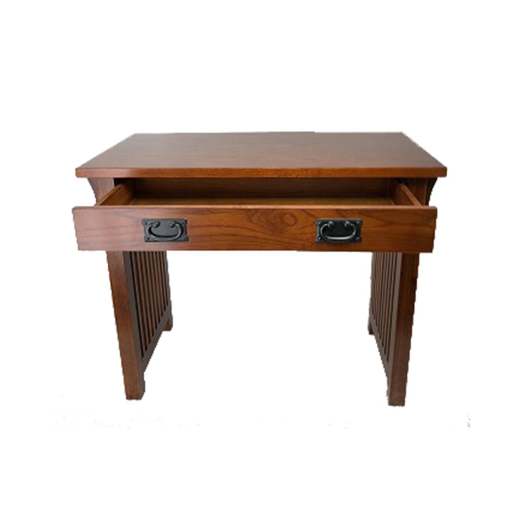 Wooden Frame Writing Desk with 1 Drawer and Slatted Sides, Brown - View 2