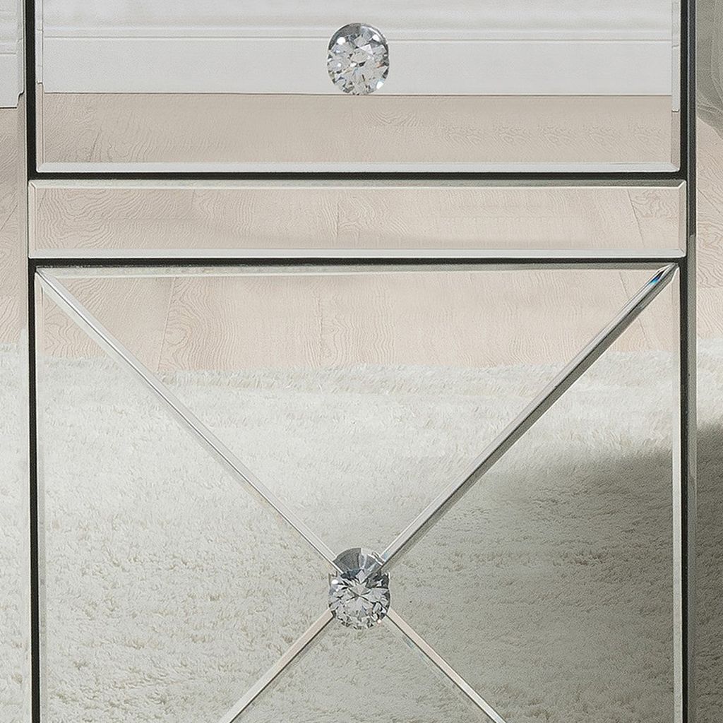 Wood & Mirror Nightstand with Crystal Inserts, Silver - View 3