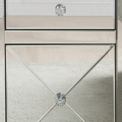 Wood & Mirror Nightstand with Crystal Inserts, Silver - View 3