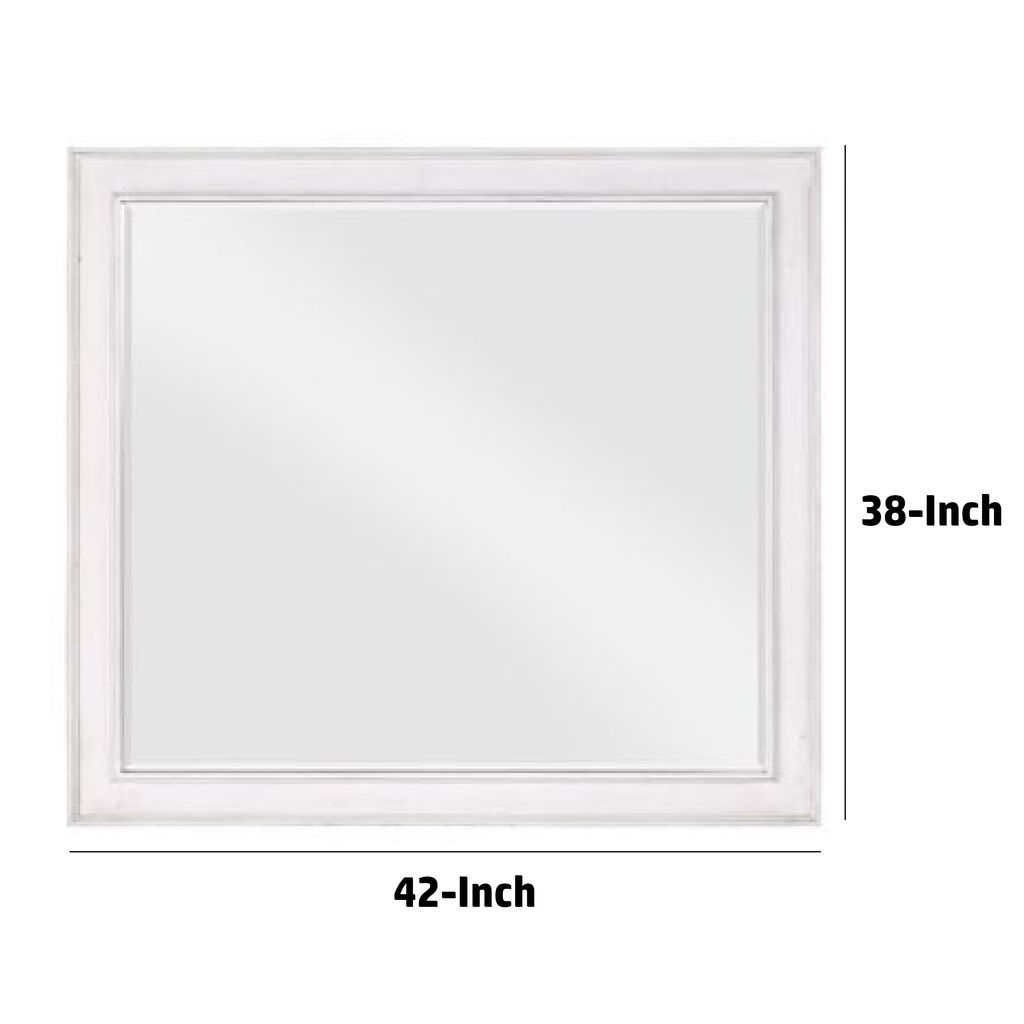 42 Inch Wall Mirror, Molded Sleek Wood Frame, White - View 6