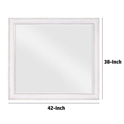 42 Inch Wall Mirror, Molded Sleek Wood Frame, White - View 6