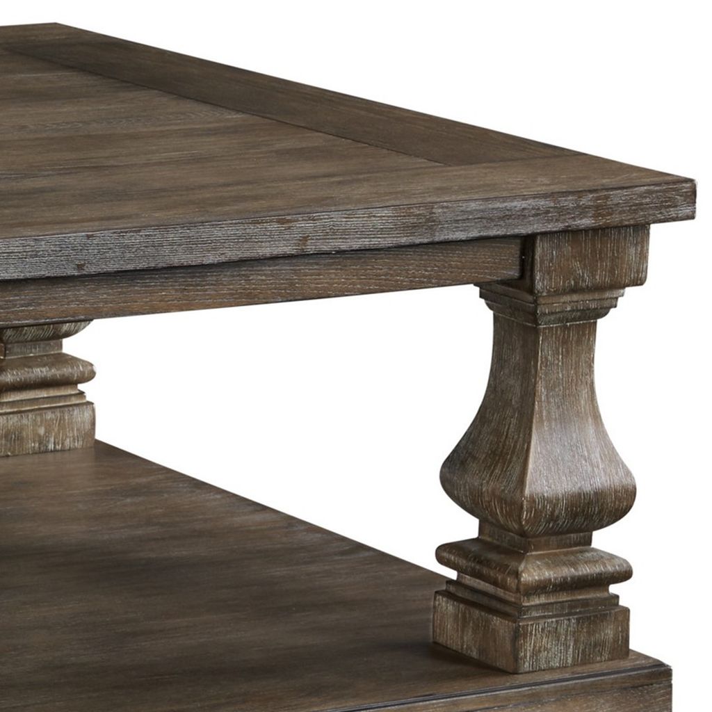 Classic 54 Inch Coffee Table, Baluster Legs, Spacious Top, Weathered Gray - View 2